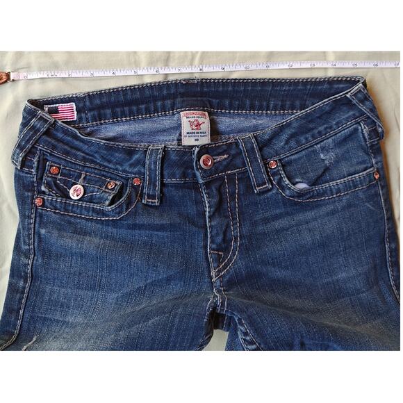 True Religion Made in USA Bootcut Jeans Women’s 30 Blue Thick Stitch - Picture 3 of 5